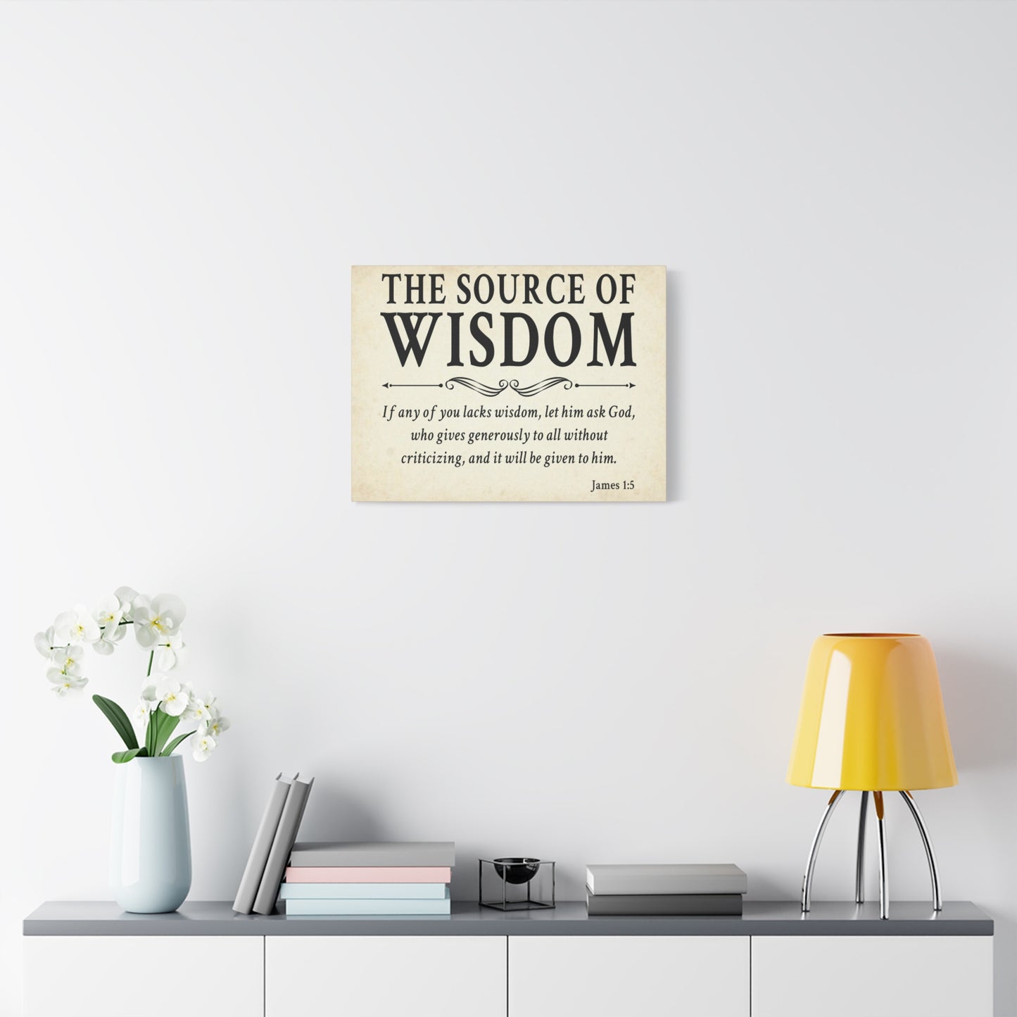 Scripture Walls James 1:5 The Source of Wisdom White Bible Verse Canvas Christian Wall Art Ready to Hang Unframed