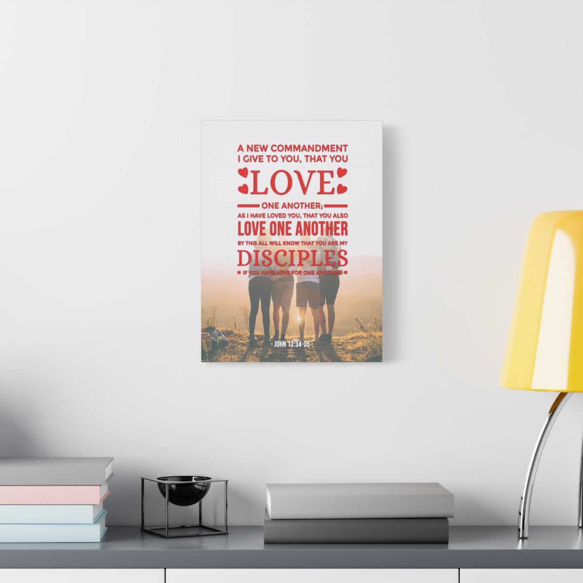 Scripture Canvas Love One Another John 13:34-35  Christian Wall Art Bible Verse Print Ready to Hang