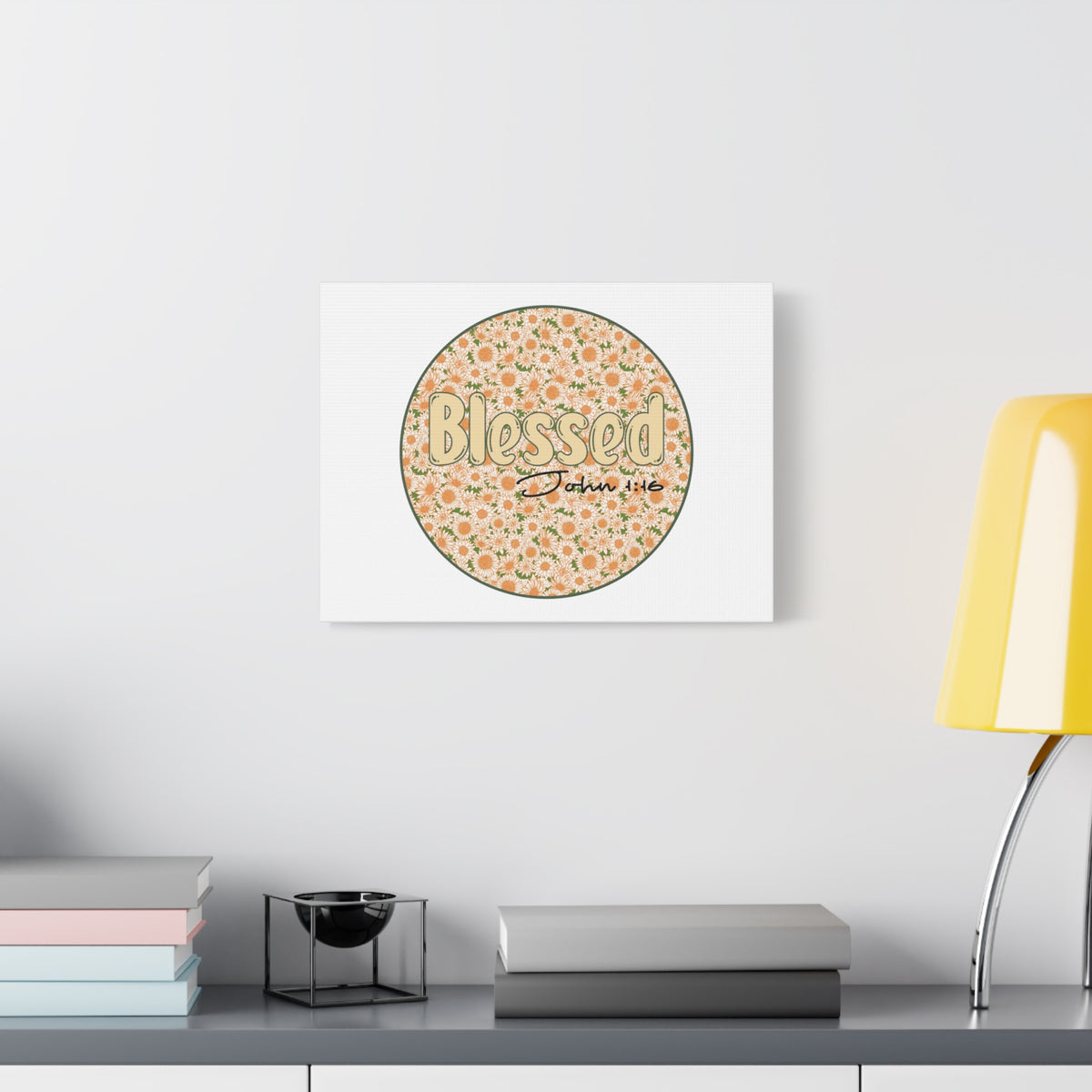 Scripture Canvas Blessed John 1:16 Flower Circle Christian Wall Art Bible Verse Print Ready to Hang