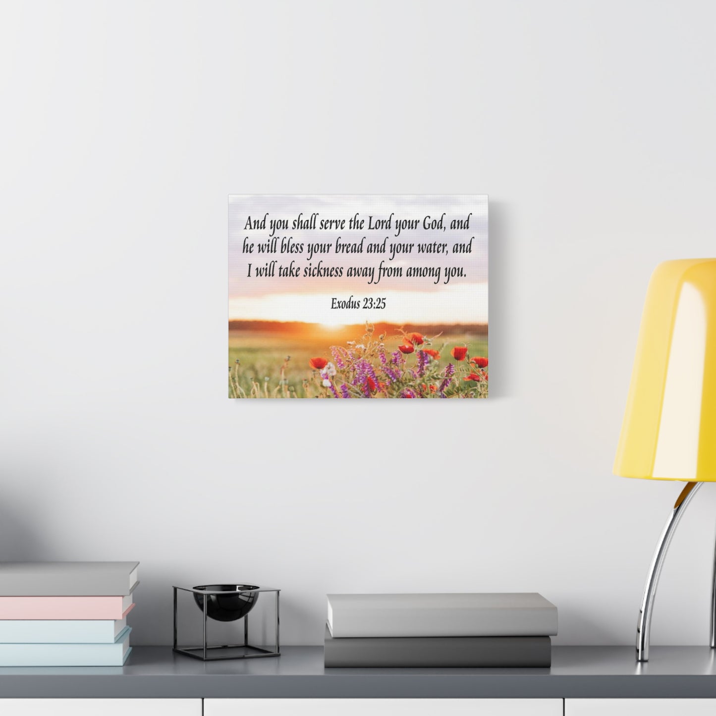 Bible Verse Canvas And You Shall Serve the Lord Exodus 23:25 Scripture Wall Art Christian Home Decor