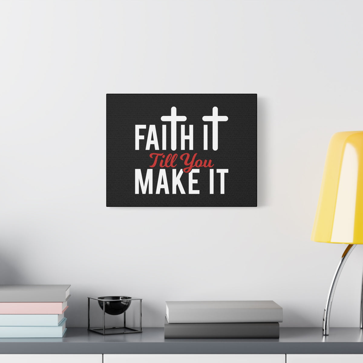 Scripture Canvas Faith It Till You Make It Hebrews 11:1 Red Christian Wall Art Bible Verse Print Ready to Hang