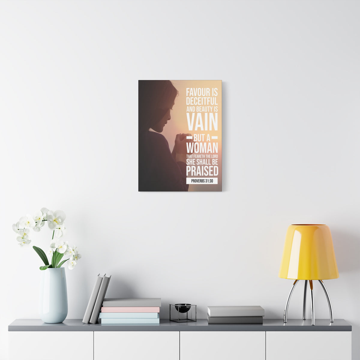 Scripture Canvas Favour is Deceitful Proverbs 31:30 Christian Wall Art Bible Verse Print Ready to Hang