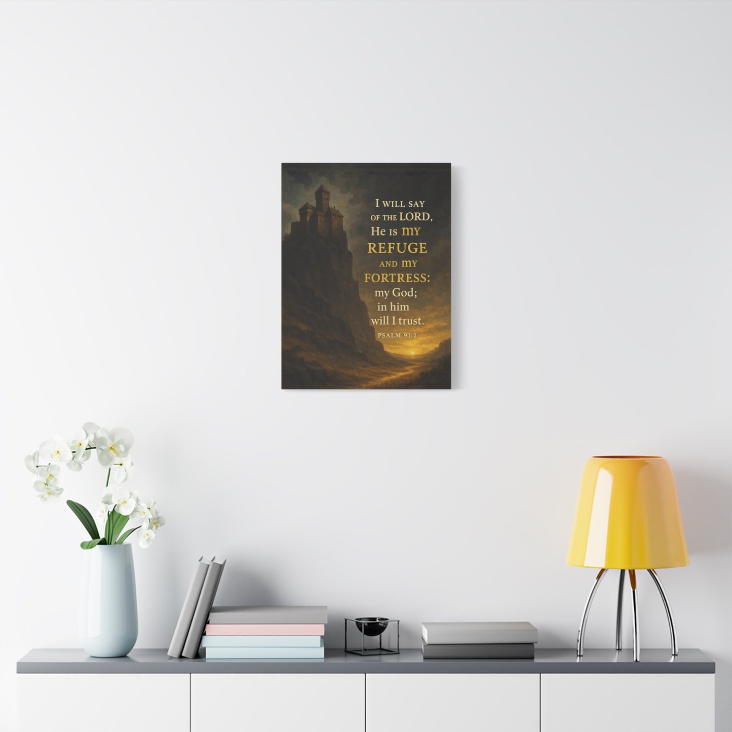 Bible Verse Canvas Psalm 91:2 Christian Home Décor Wall Art Scripture Ready to Hang Faith Print