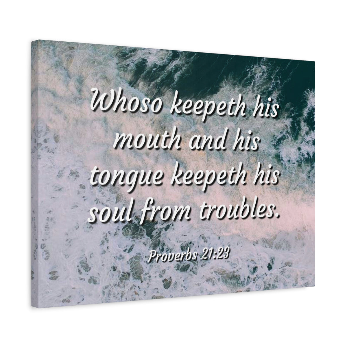Scripture Canvas Troubles Proverbs 21:23 Christian Wall Art Bible Verse Print Ready to Hang