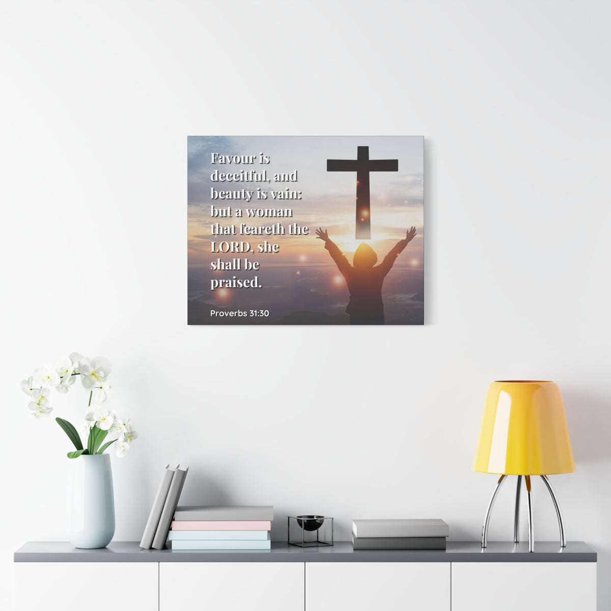 Scripture Canvas Fear The Lord Proverbs 31:30 Christian Wall Art Bible Verse Print Ready to Hang