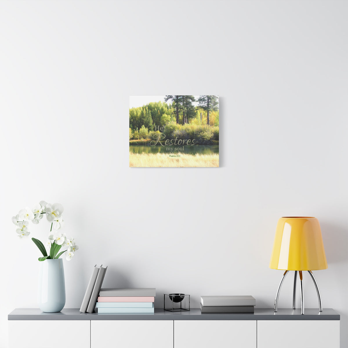Scripture Canvas He Restores My Soul Psalms 23:3 Christian Wall Art Bible Verse Print Ready to Hang