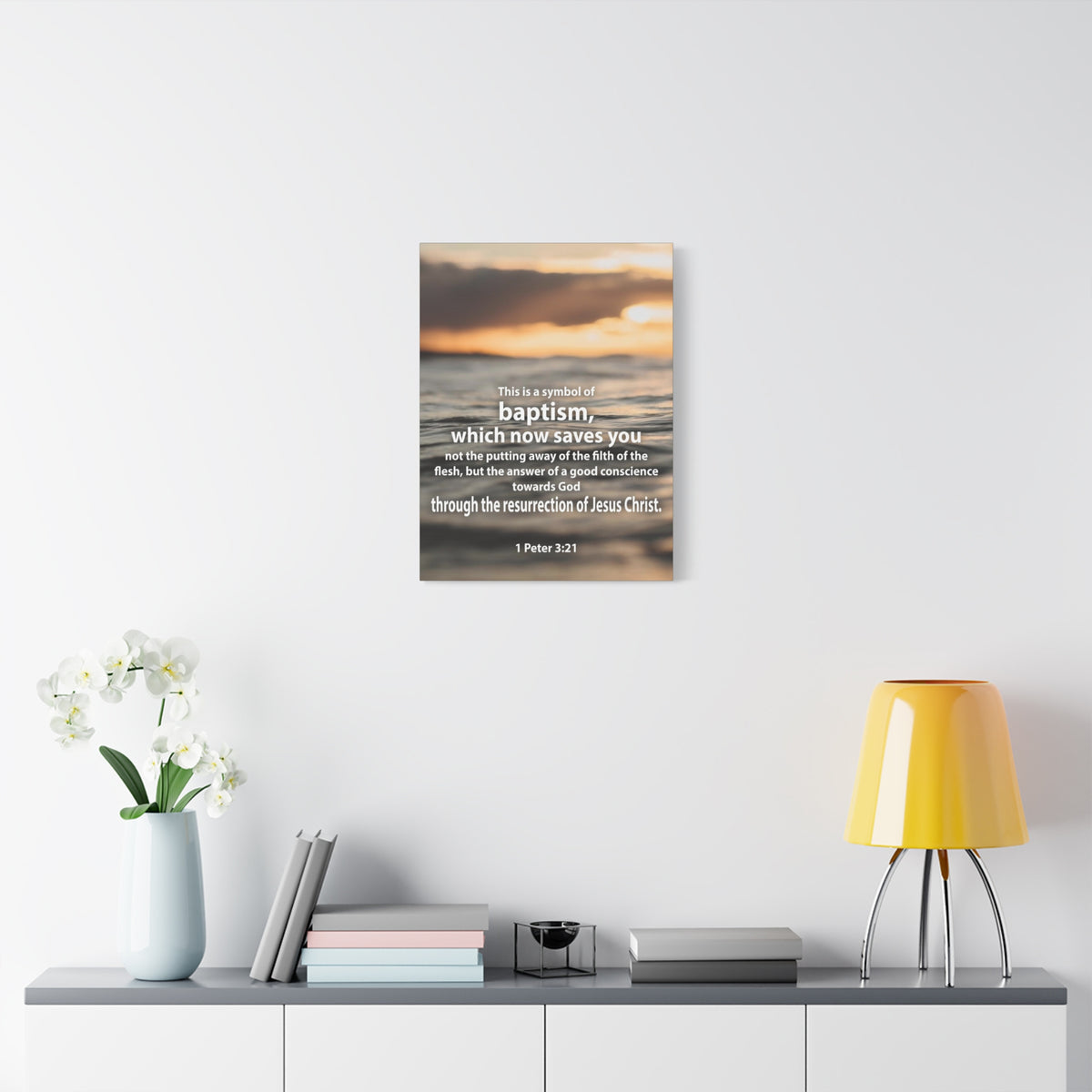Scripture Canvas Baptism 1 Peter 3:21 Christian Wall Art Bible Verse Print Ready to Hang