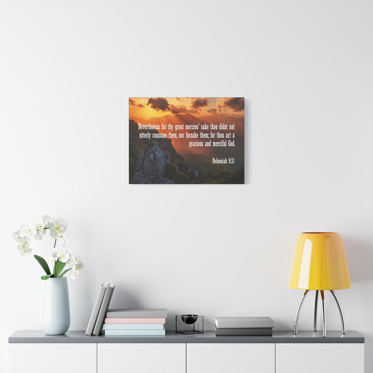 Scripture Canvas Gracious and Merciful God Nehemiah 9:31 Christian Wall Art Bible Verse Print Ready to Hang