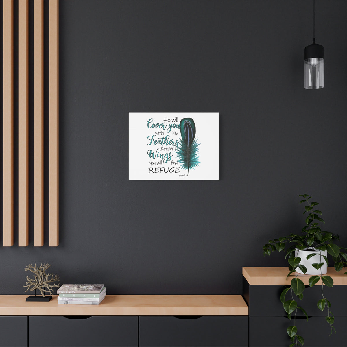 Scripture Canvas He Will Cover You Psalm 91:4 Christian Wall Art Bible Verse Print Ready to Hang
