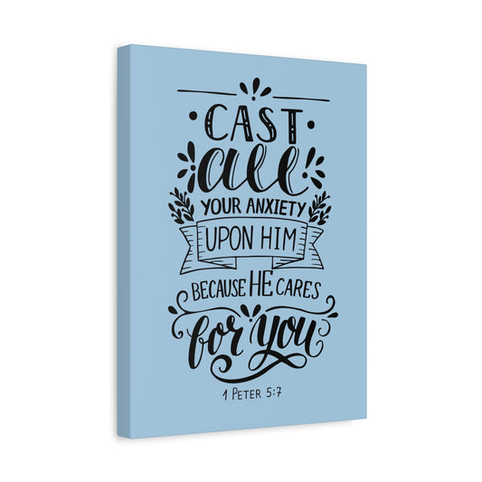 Scripture Canvas He Cares For You 1 Peter 5:7 Christian Wall Art Bible Verse Print Ready to Hang