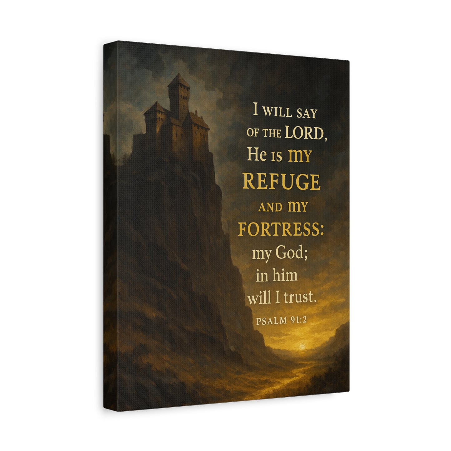 Bible Verse Canvas Psalm 91:2 Christian Home Décor Wall Art Scripture Ready to Hang Faith Print