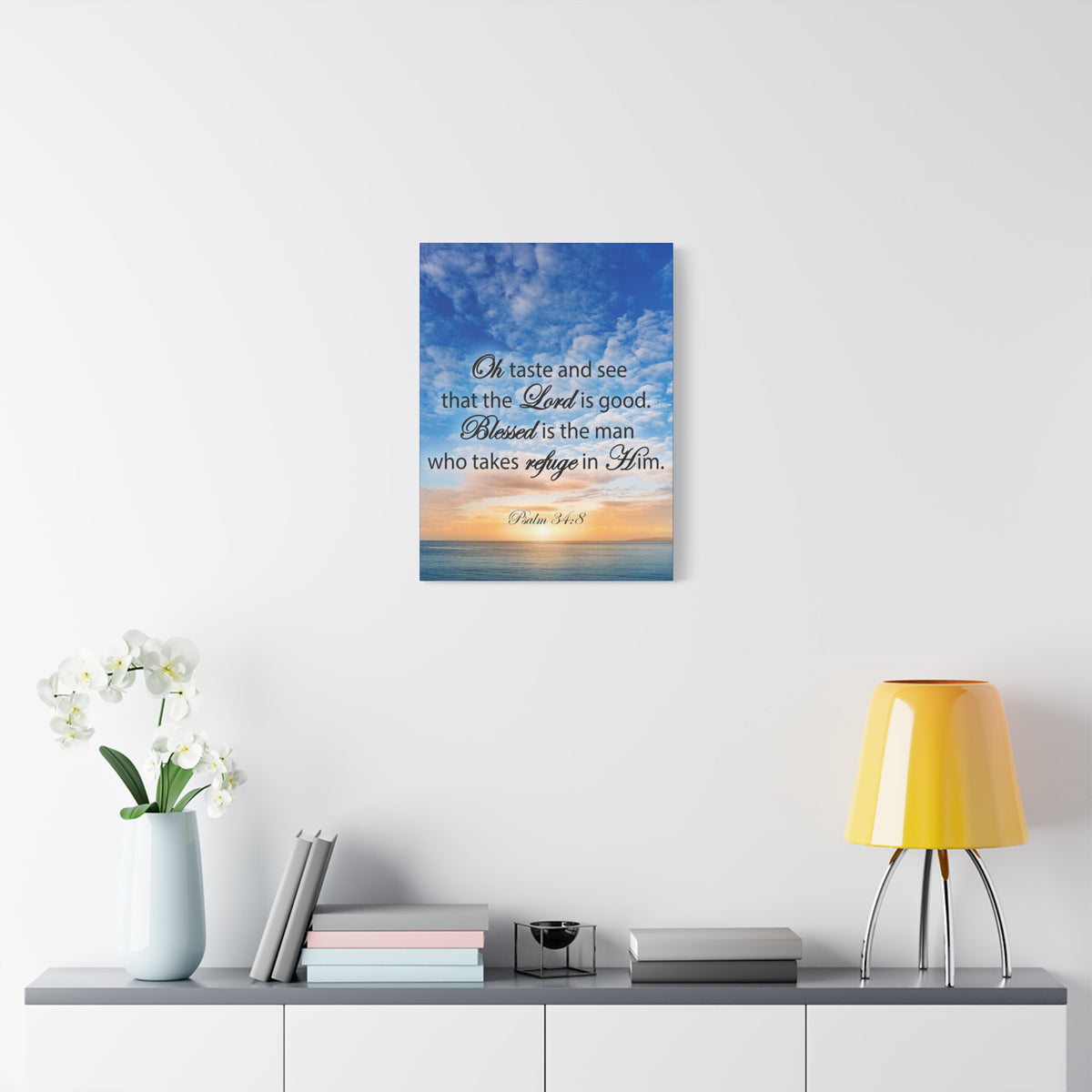Scripture Canvas Blessed is The Man Psalm 34:8 Christian Wall Art Bible Verse Print Ready to Hang