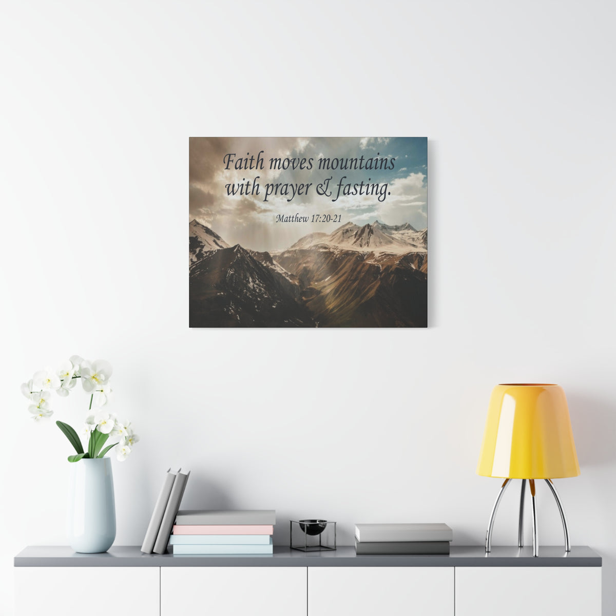 Scripture Canvas Faith Moves Mountains Matthew 17:20-21 Christian Wall Art Bible Verse Print Ready to Hang