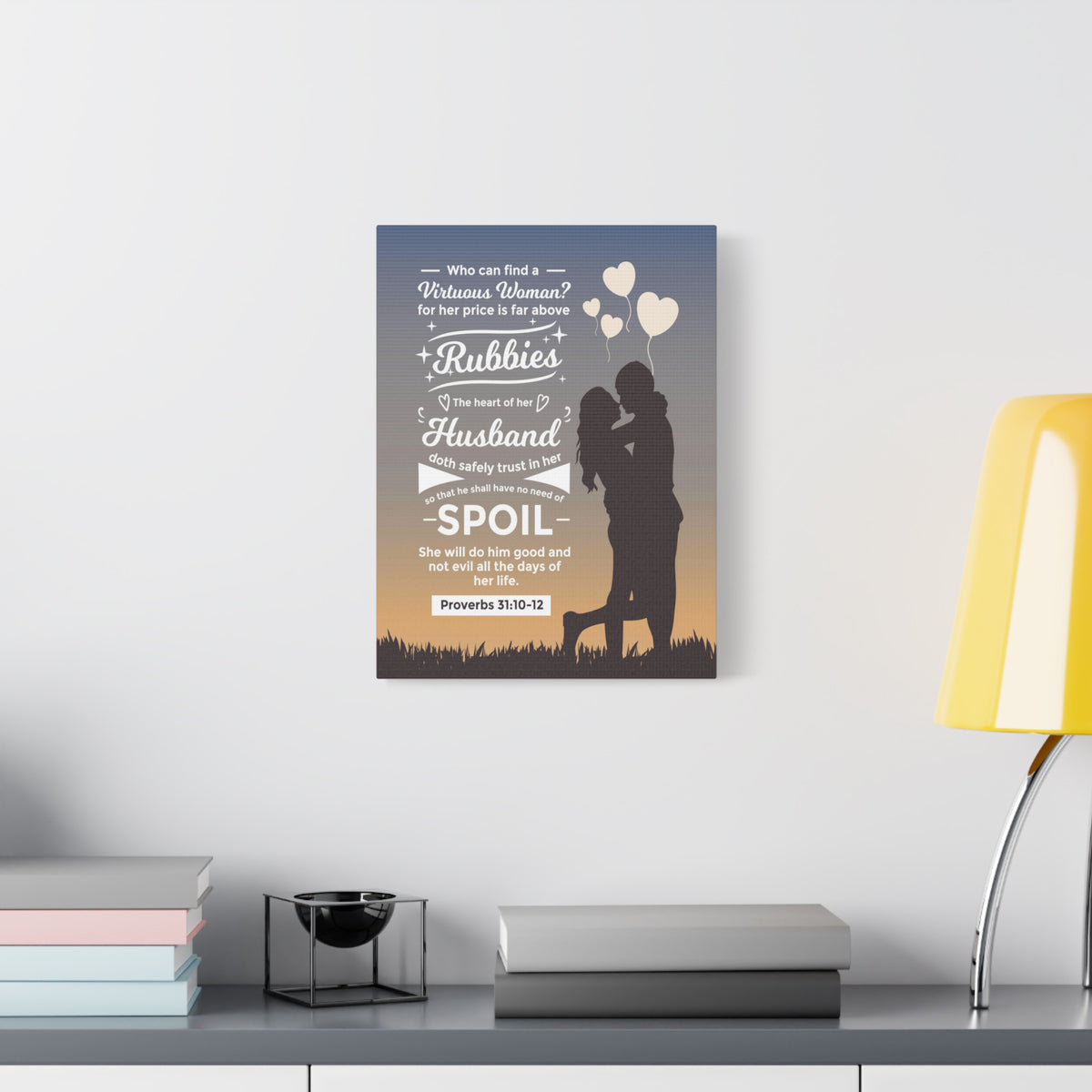 Scripture Canvas Rubbies Husband Proverbs 31:10-12 Christian Wall Art Bible Verse Print Ready to Hang