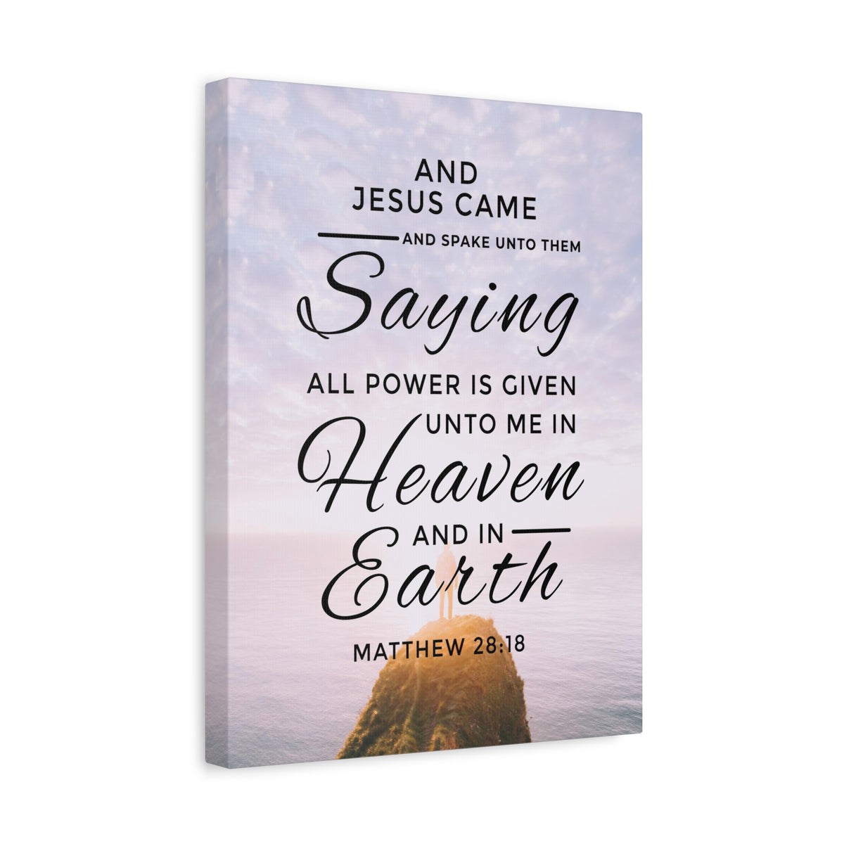 Scripture Canvas Heaven and Earth Matthew 28:18 Christian Wall Art Bible Verse Print Ready to Hang
