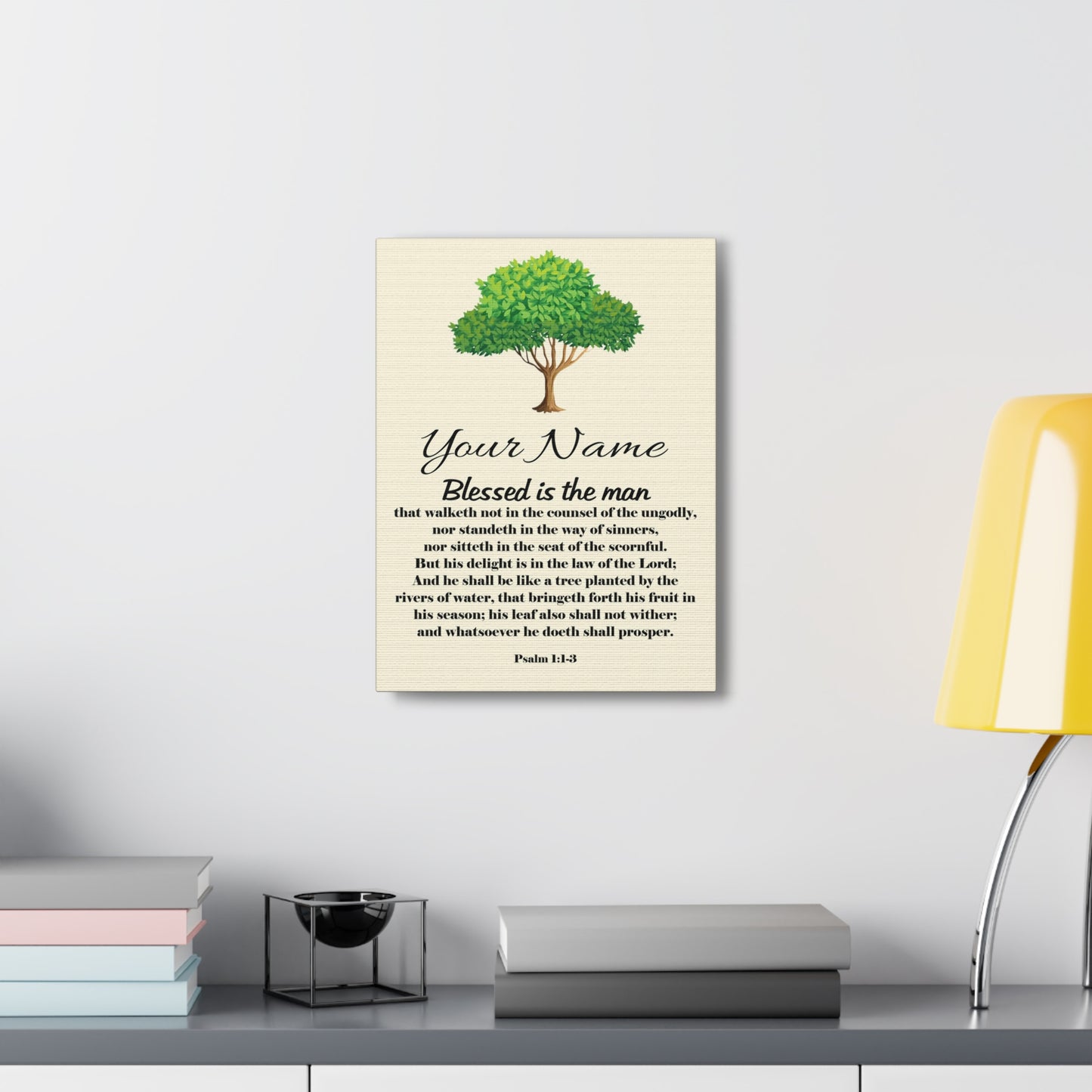 Personalized Blessed is the Man Psalm 1:1-3 Bible Chapter Canvas Christian Wall Art Ready to Hang