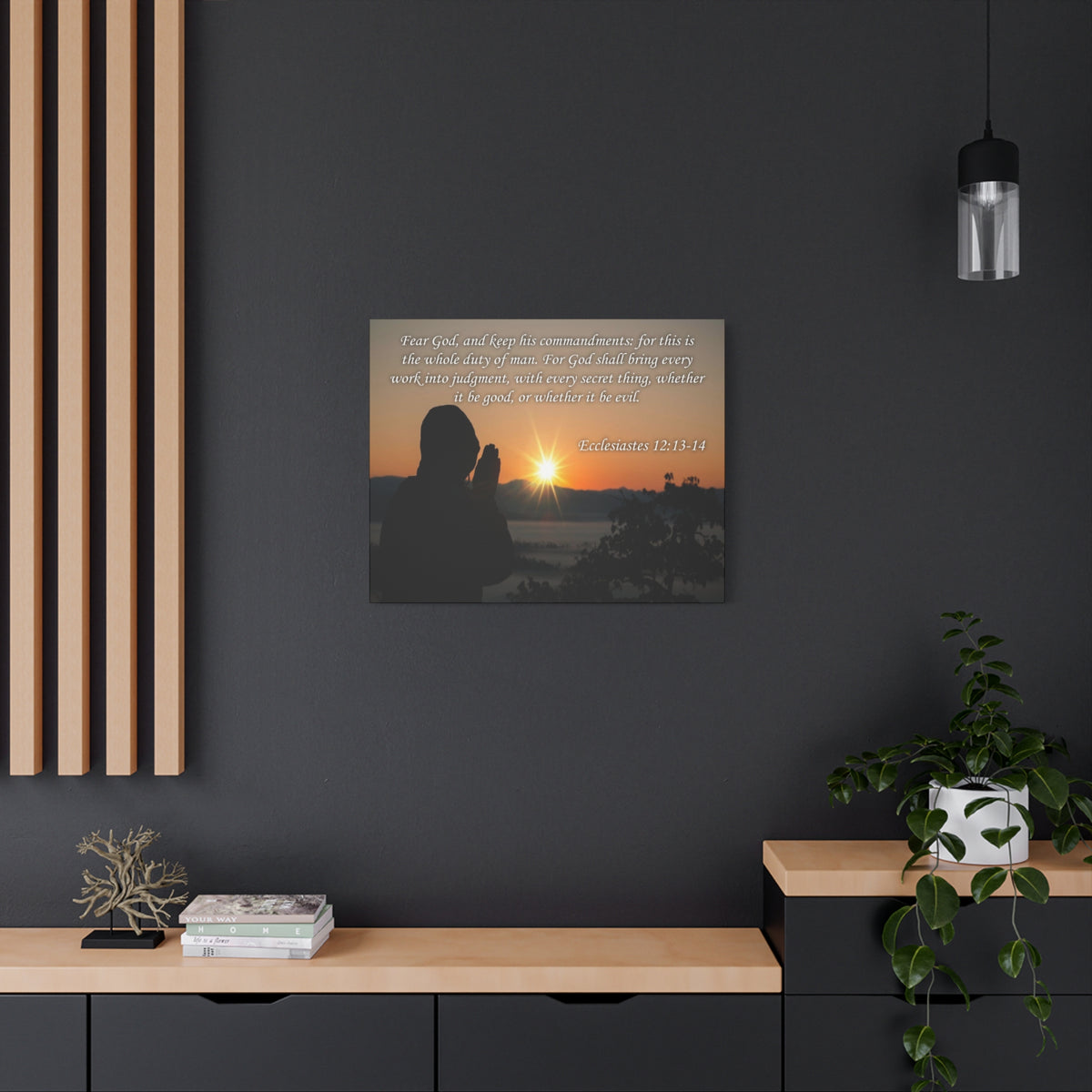 Scripture Canvas Fear God Ecclesiastes 12:13-14 Christian Wall Art Bible Verse Print Ready to Hang