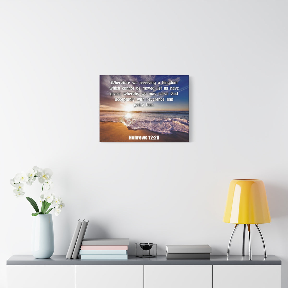 Scripture Canvas Kingdom Sea Hebrews 12:28 KJV Christian Wall Art Bible Verse Print Ready to Hang