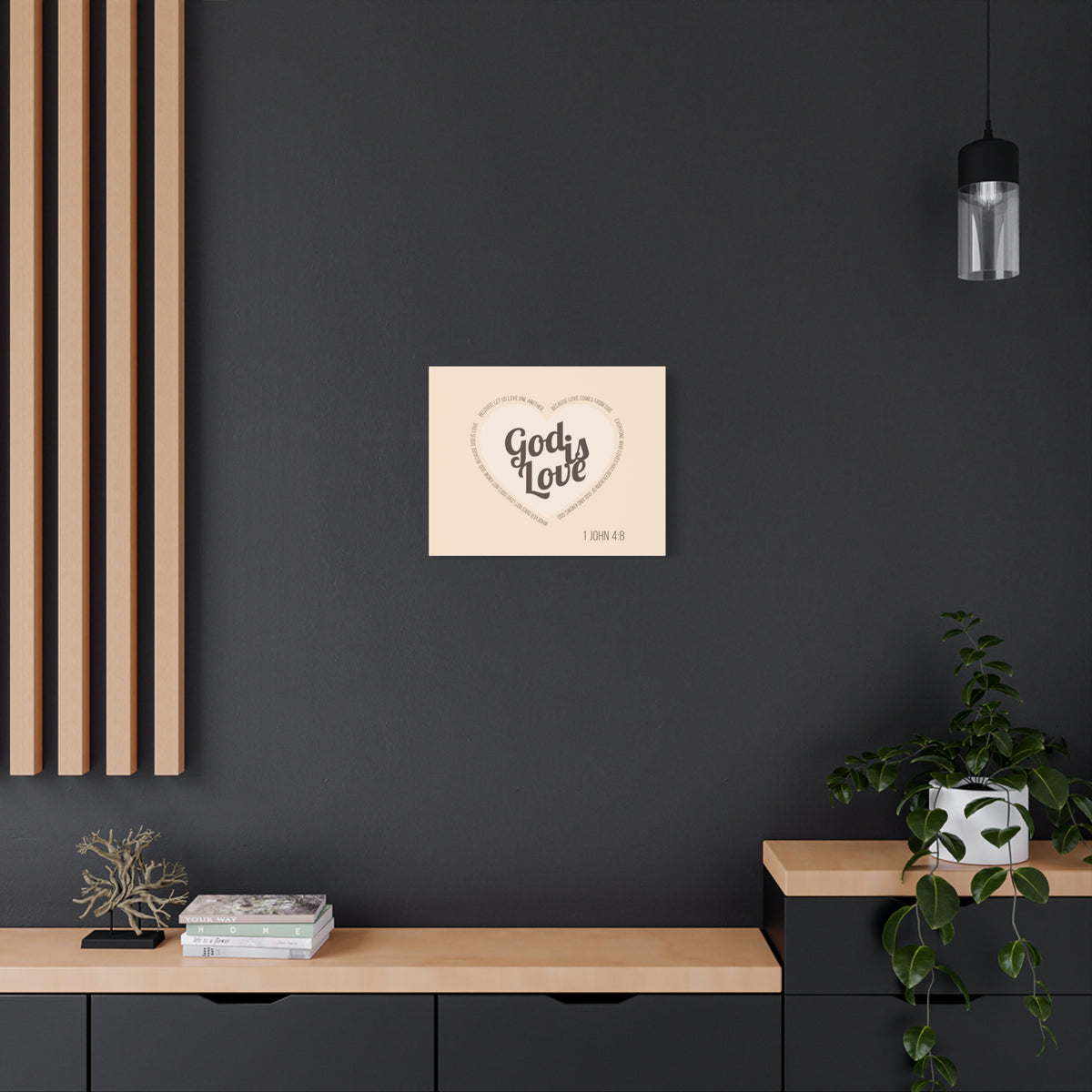 Scripture Canvas God Is Love 1 John 4:8 Light Brown Christian Wall Art Bible Verse Print Ready to Hang