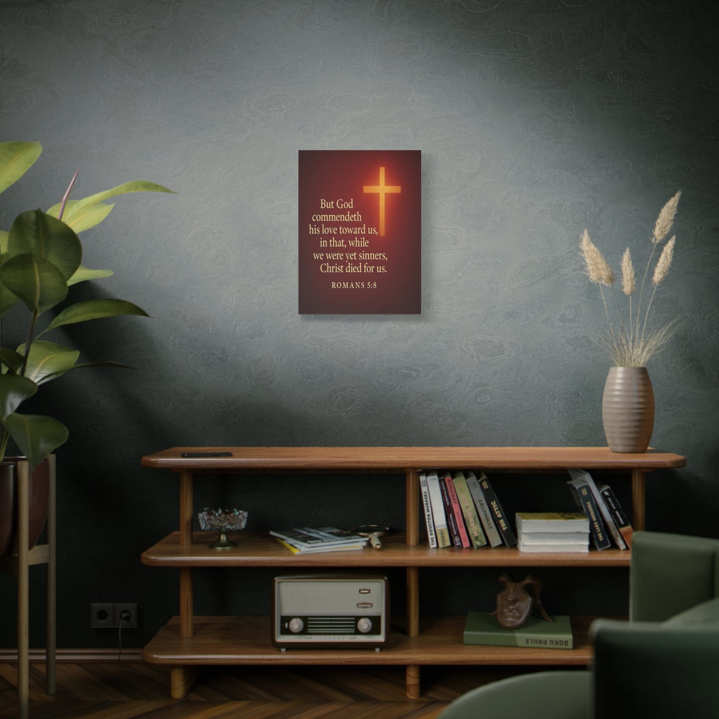 Bible Verse Canvas Romans 5:8 Christian Home Décor Wall Art Scripture Ready to Hang Faith Print
