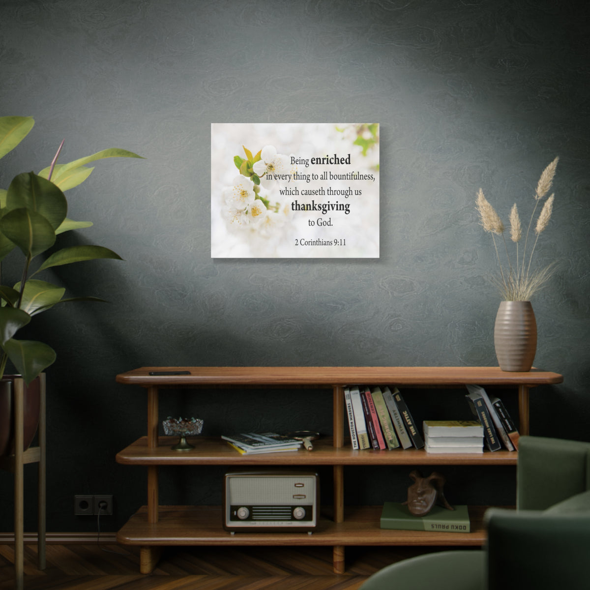 Scripture Canvas Thanksgiving to God 2 Corinthians 9:11 Christian Wall Art Bible Verse Print Ready to Hang