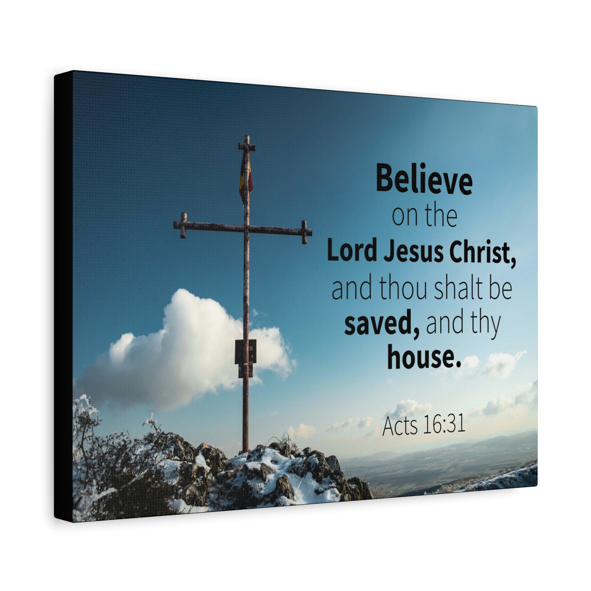 Scripture Canvas Believe Acts 16:31 Christian Wall Art Bible Verse Print Ready to Hang