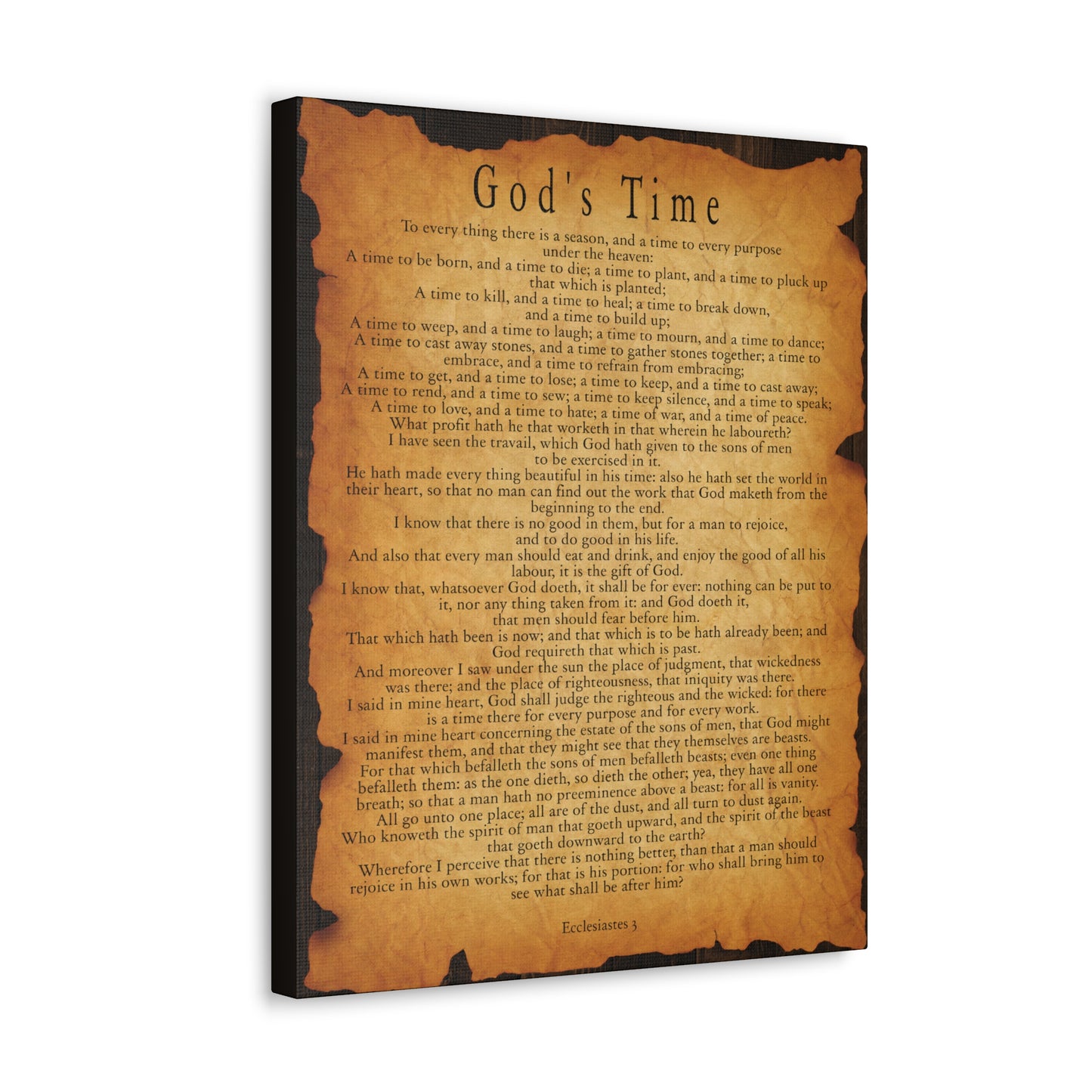 c God's Time Ecclesiastes 3 Gold Brown Bible Verse Canvas Christian Wall Art Ready to Hang