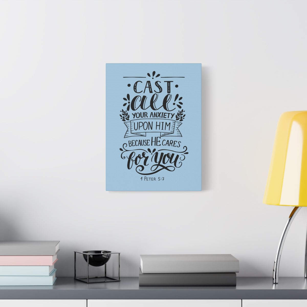 Scripture Canvas He Cares For You 1 Peter 5:7 Christian Wall Art Bible Verse Print Ready to Hang