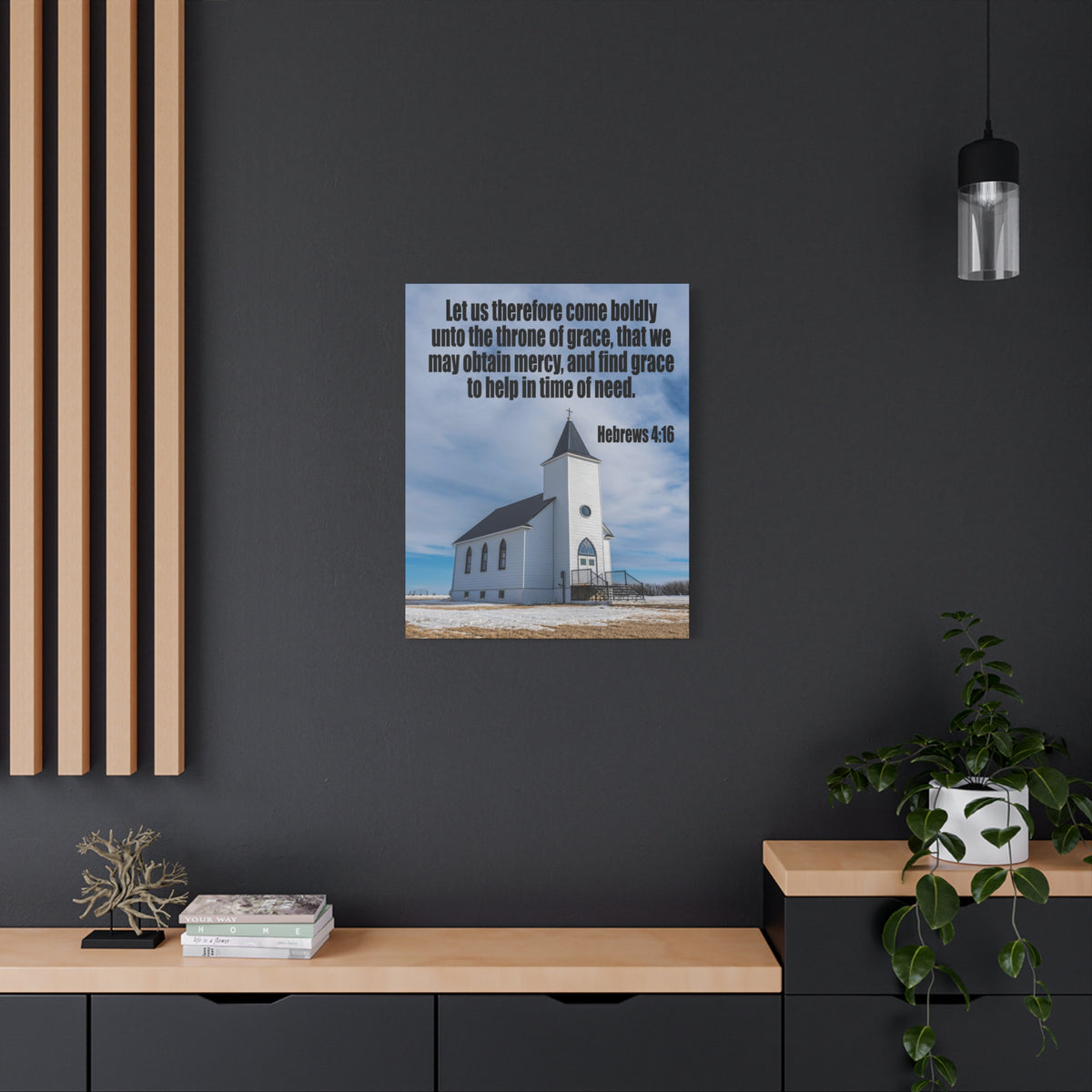 Scripture Canvas Throne of Grace Hebrews 4:16 Christian Wall Art Bible Verse Print Ready to Hang