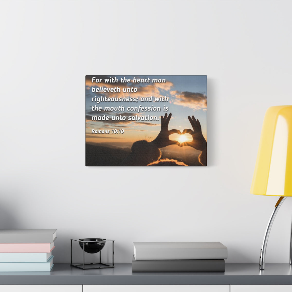 Scripture Canvas Believeth Unto Righteousness Romans 10:10 Christian Wall Art Bible Verse Print Ready to Hang
