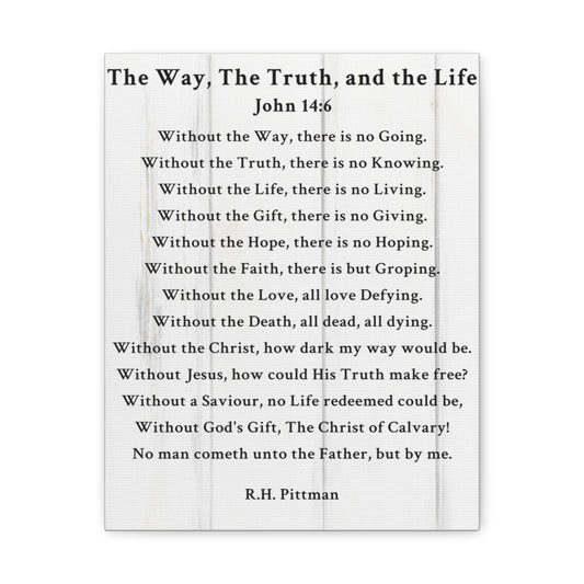 Way Truth Life John 14:6 White Bible Verse Canvas Christian Wall Art Ready to Hang Unframed