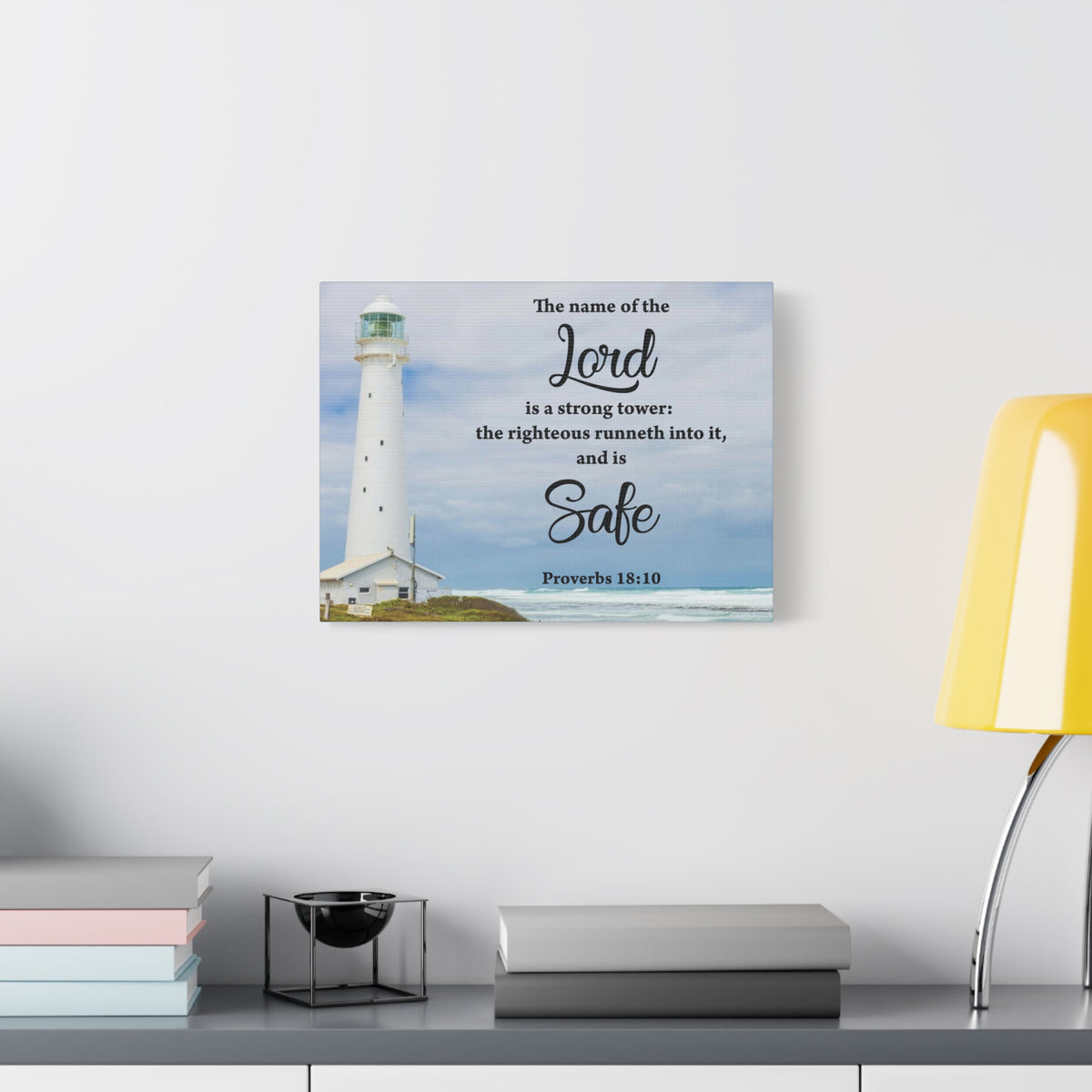 Scripture Canvas The Lord is Safe Proverbs 18:10 Christian Wall Art Bible Verse Print Ready to Hang
