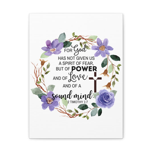 2 Timothy 1:7 Sound Mind Floral Wreath Bible Canvas Christian Wall Art Ready to Hang Unframed