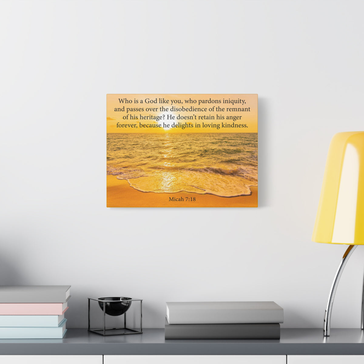 Scripture Canvas Loving Kindness Micah 7:18 Christian Wall Art Bible Verse Print Ready to Hang