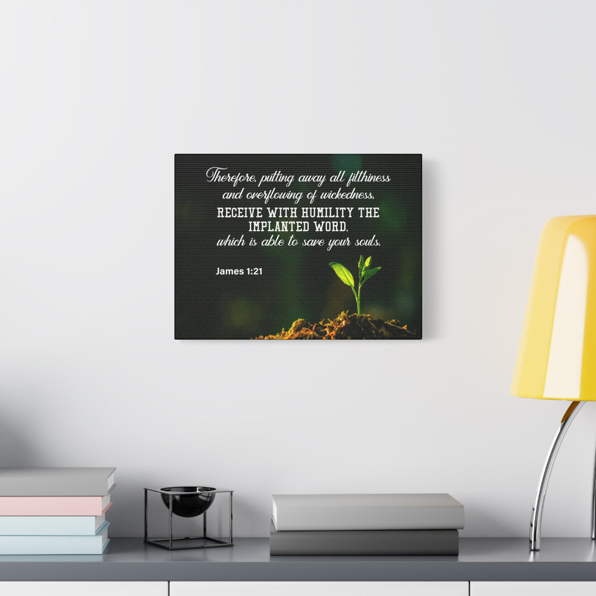 Scripture Canvas Implanted Word James 1:21 Christian Wall Art Bible Verse Print Ready to Hang