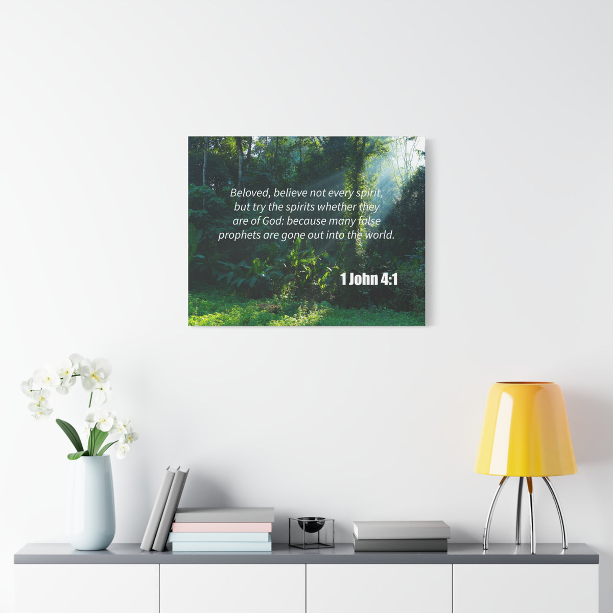 Scripture Canvas False Prophets 1 John 4:1 Christian Wall Art Bible Verse Print Ready to Hang