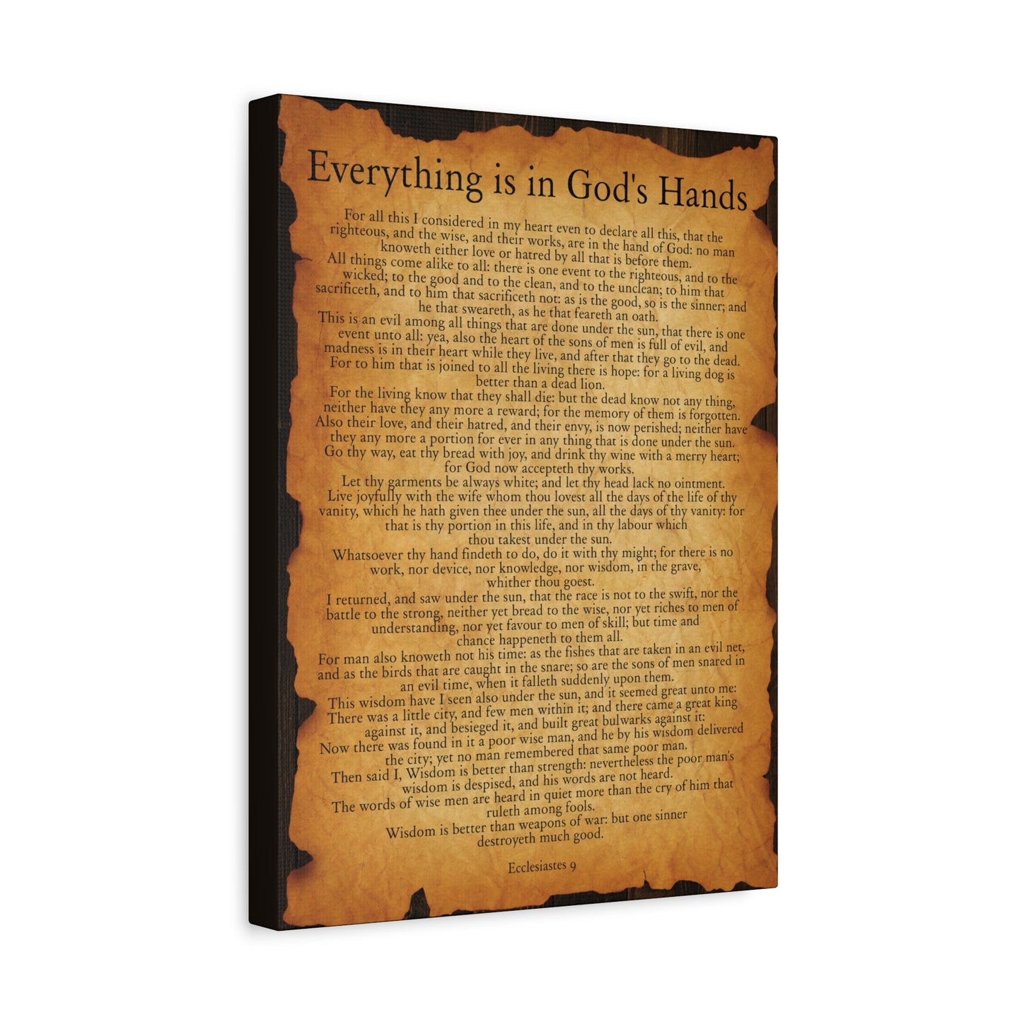 Scripture Walls Everything is in God's Hands Ecclesiastes 9 Gold Brown Bible Verse Canvas Christian Wall Art Ready to Hang