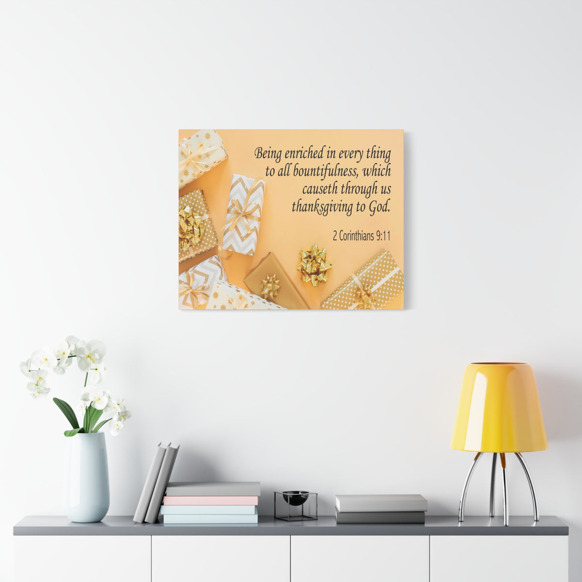 Scripture Canvas Thanksgiving to God 2 Corinthians 9:11 Christian Wall Art Bible Verse Print Ready to Hang