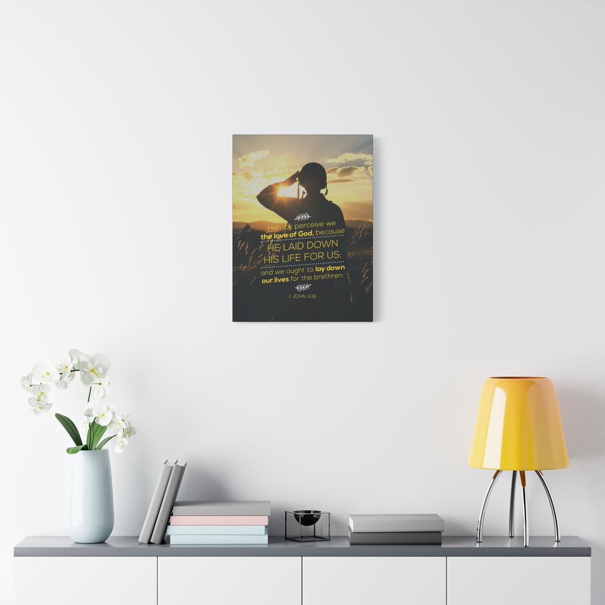 Scripture Canvas Laid Down His 1 John 3:16 Life Christian Wall Art Bible Verse Print Ready to Hang