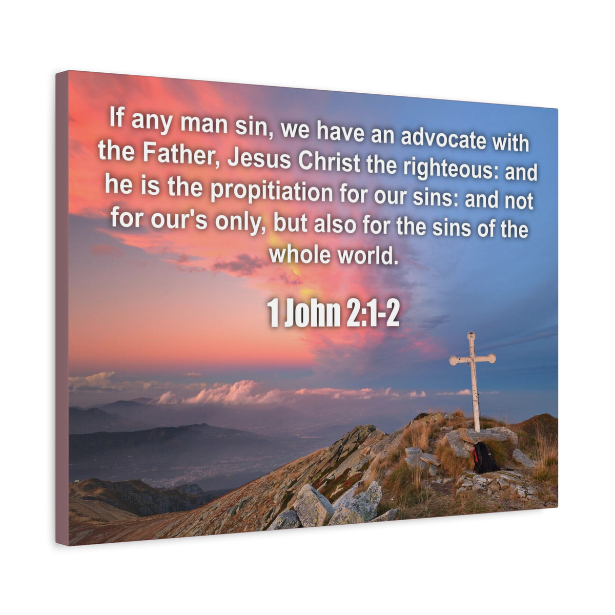 Scripture Canvas Jesus Christ The Righteous 1 John 2:1-2 Christian Wall Art Bible Verse Print Ready to Hang