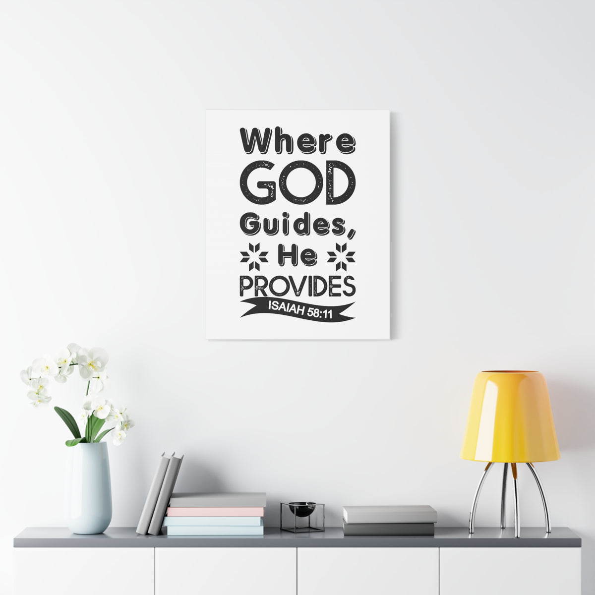 Scripture Canvas Where God Guides, He Provides Isaiah 58:11 Christian Wall Art Bible Verse Print Ready to Hang