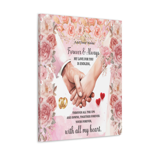 Personalized To My Wife Forever & Always Floral Canvas Wall Art – Romantic Wedding & Anniversary Gift