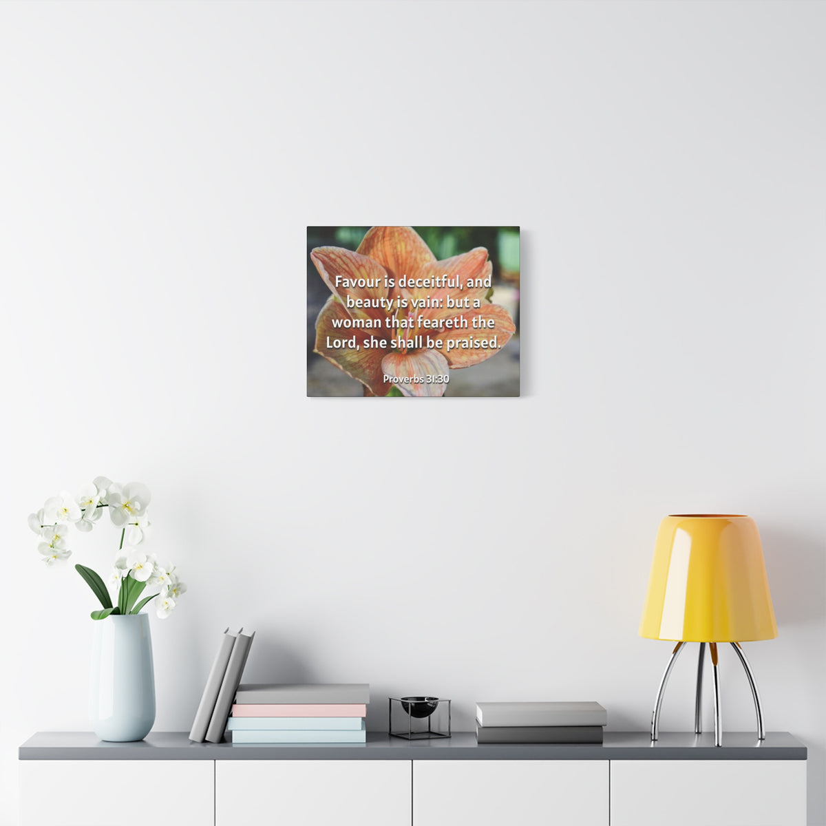 Scripture Canvas She Shall Be Praised Proverbs 31:30 Christian Wall Art Bible Verse Print Ready to Hang