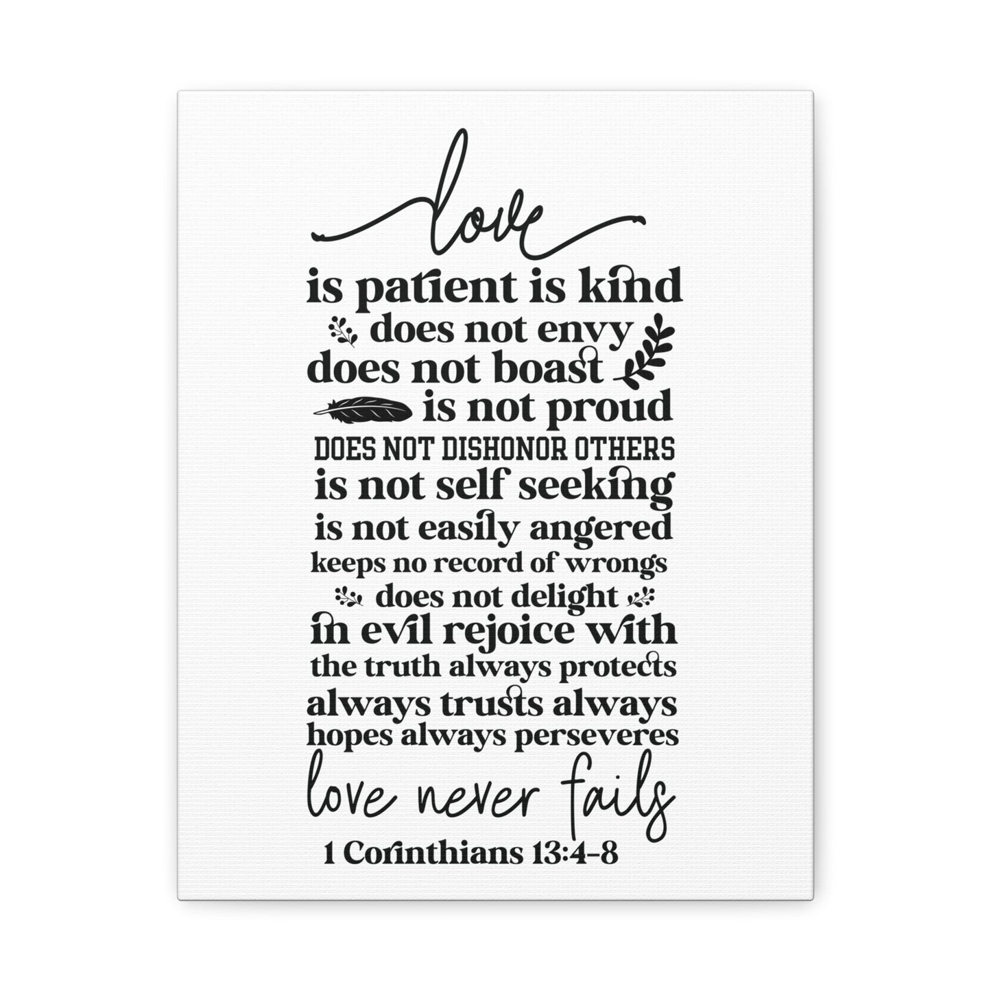 1 Corinthians 13:4-8 Love Is Bible Verse Canvas Christian Wall Art Ready to Hang Unframed