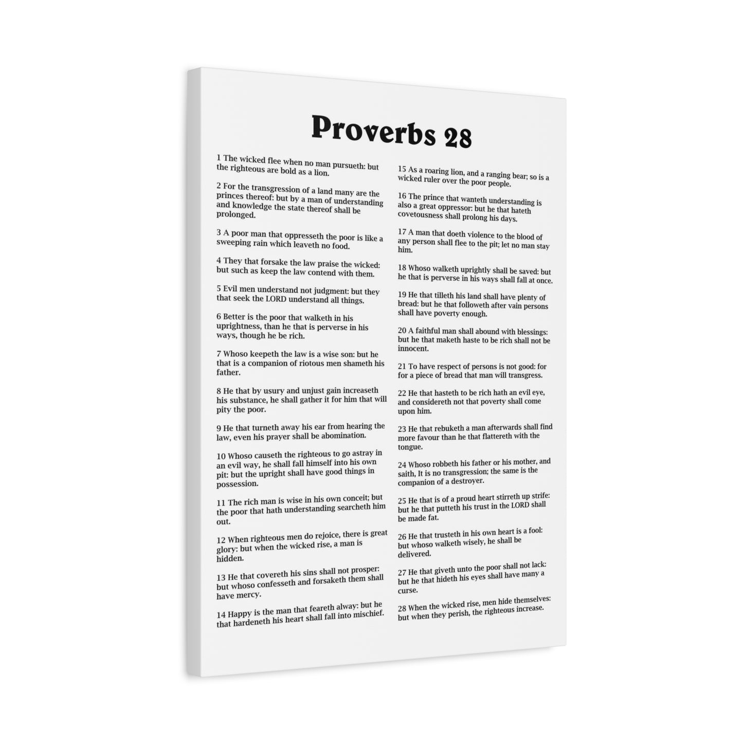 Scripture Walls Proverbs Chapter 28 White Bible Canvas Christian Wall Art Ready to Hang Unframed