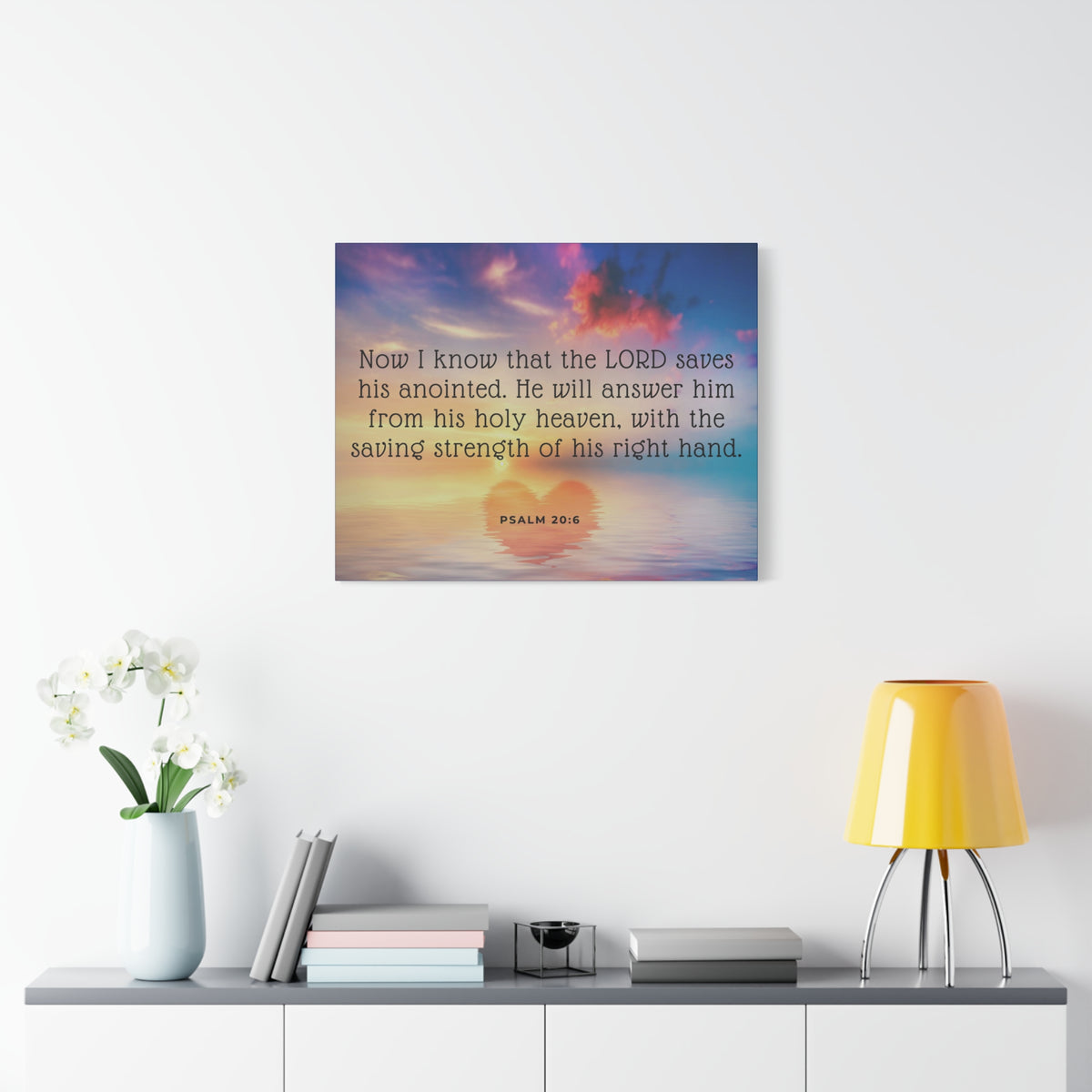 Scripture Canvas Lord Saves His Anointed Psalm 20:6 Christian Wall Art Bible Verse Print Ready to Hang