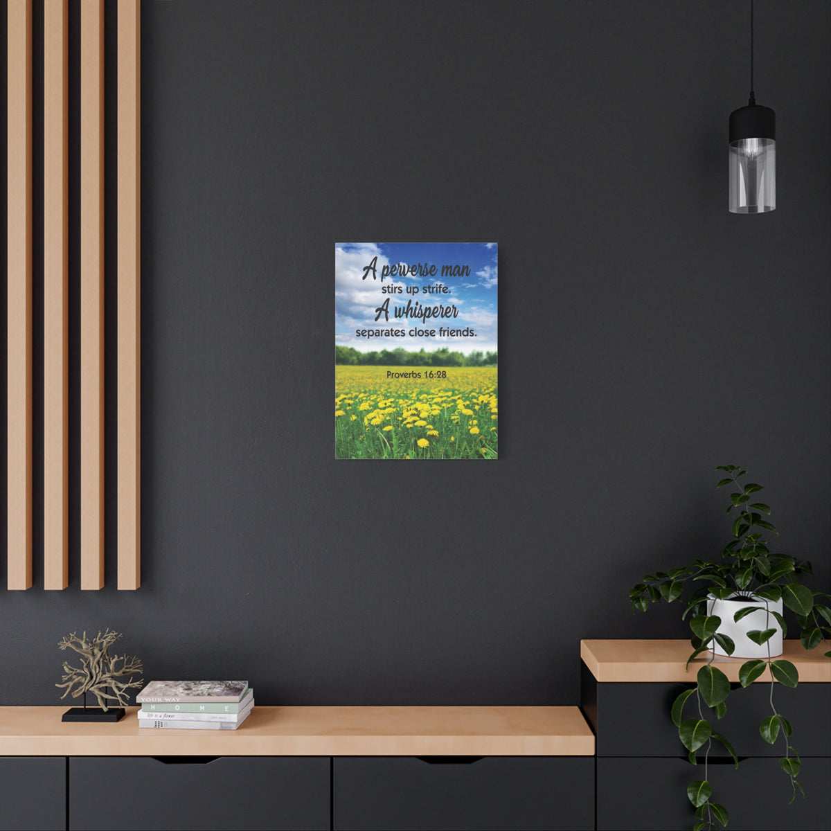 Scripture Canvas A Perverse Man Proverbs 16:28 Christian Wall Art Bible Verse Print Ready to Hang