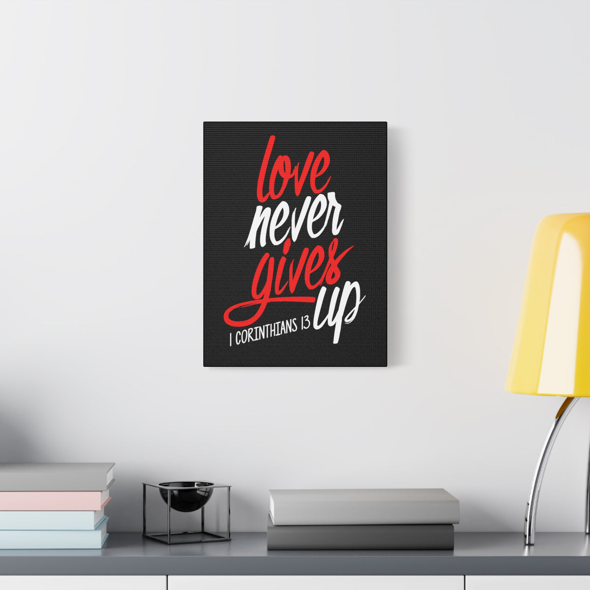 Scripture Canvas Love Never Gives Up 1 Corinthians 13 Christian Wall Art Bible Verse Print Ready to Hang