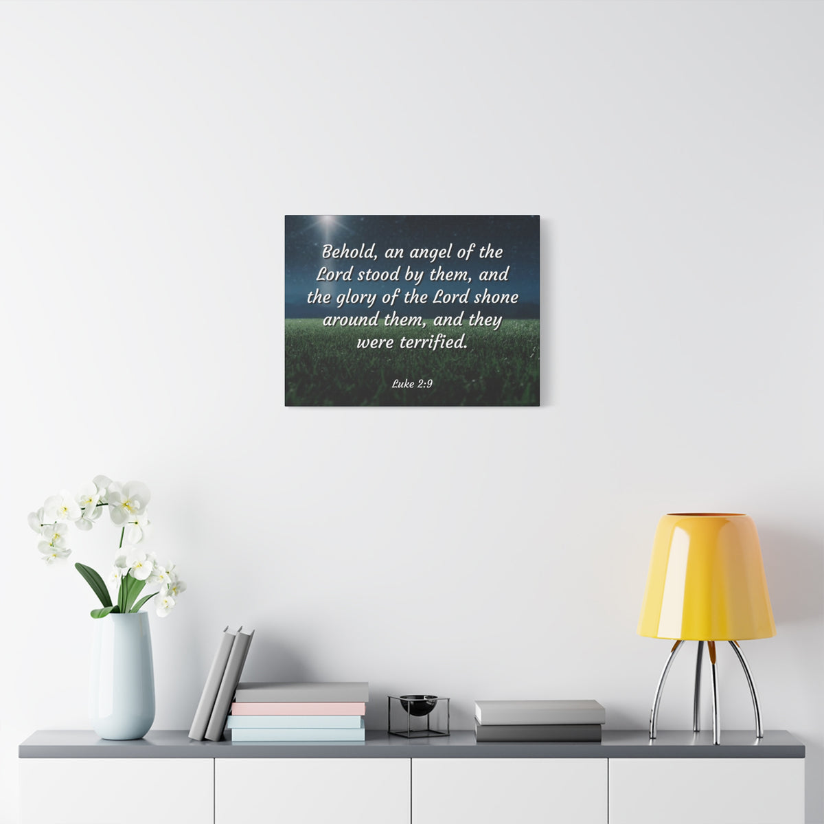 Scripture Canvas The Angel Luke 2:9 Christian Wall Art Bible Verse Print Ready to Hang