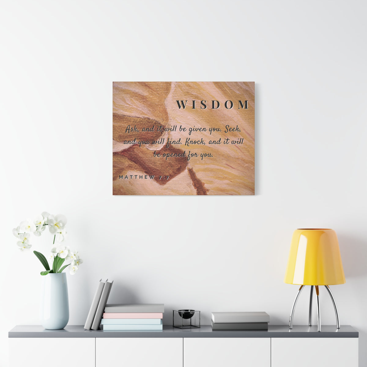 Scripture Canvas Wisdom Matthew 7:7 Christian Wall Art Bible Verse Print Ready to Hang